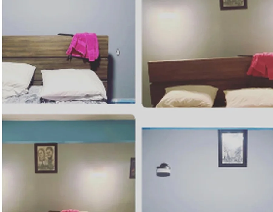 Four photographs documenting a room interior improvement